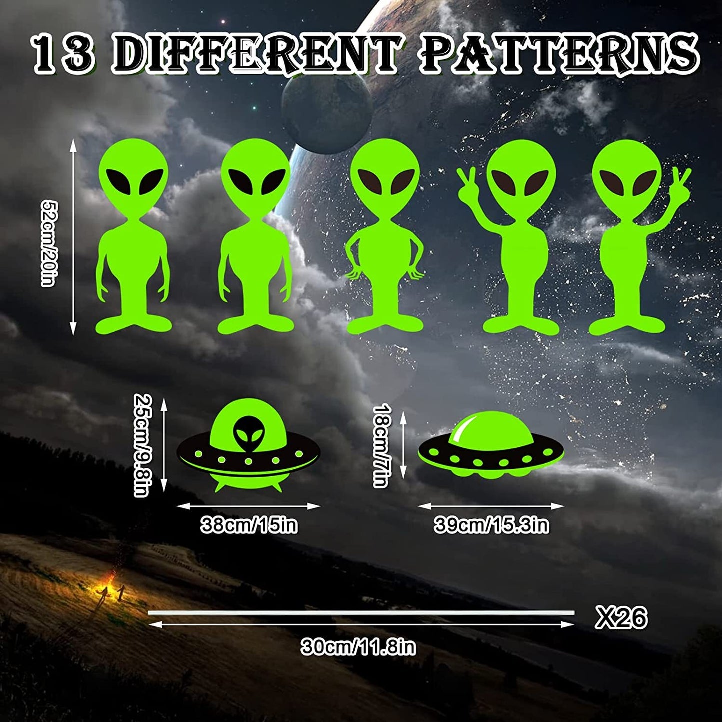 8Pcs Halloween Glow in the Dark Alien UFO Yard Sign