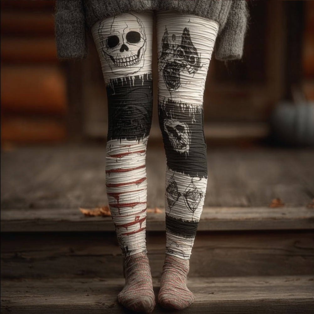 Women's Halloween Skull Patchwork Black And White Pants