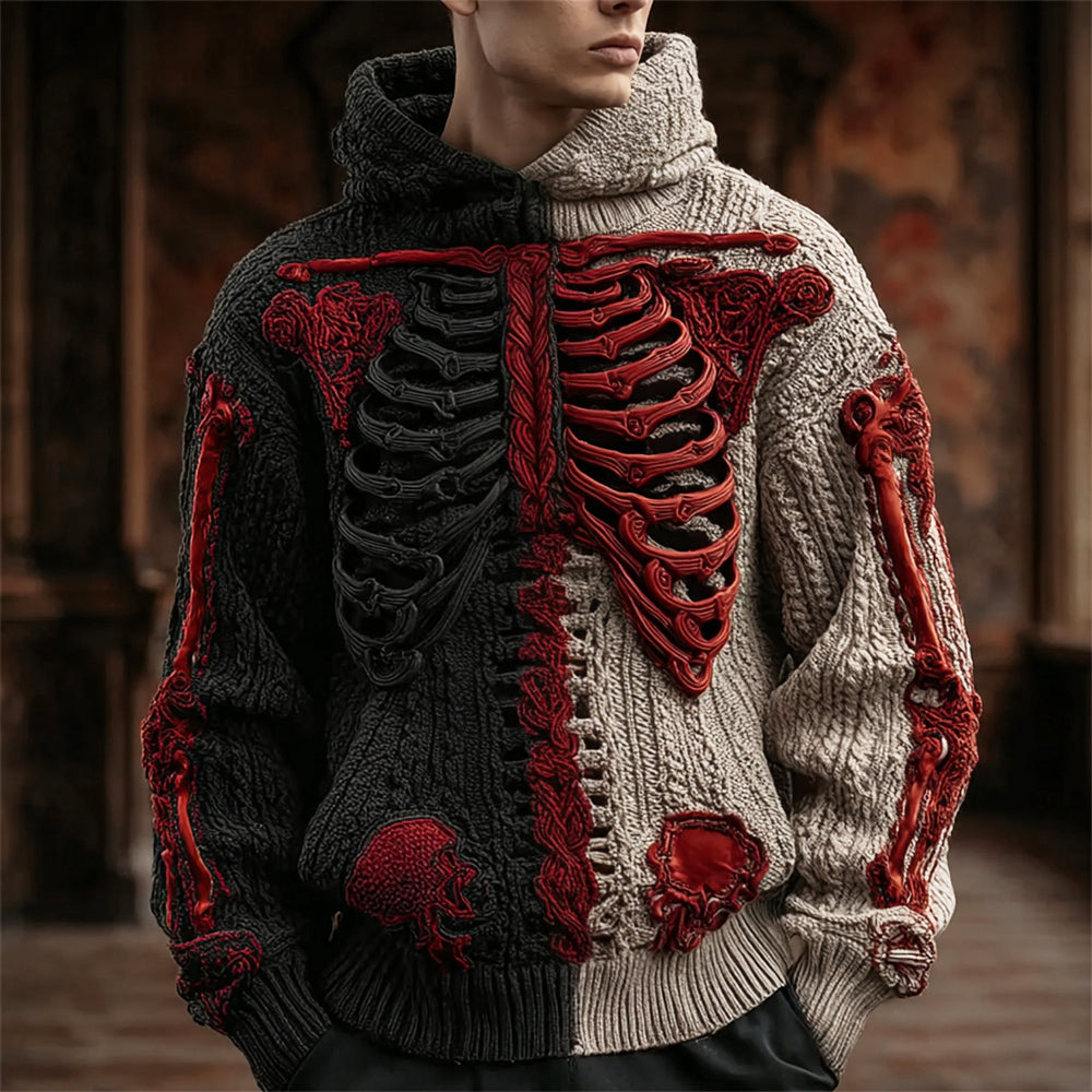 Halloween Anatomical Skeleton Art Men's Knit Hooded Sweater
