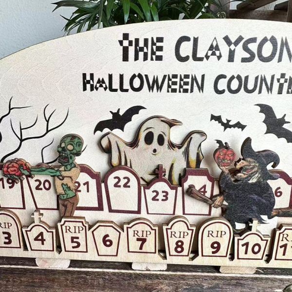 Wooden Halloween Advent Calendar with Countdown Mantel Decoration Reusable Holiday Decoration