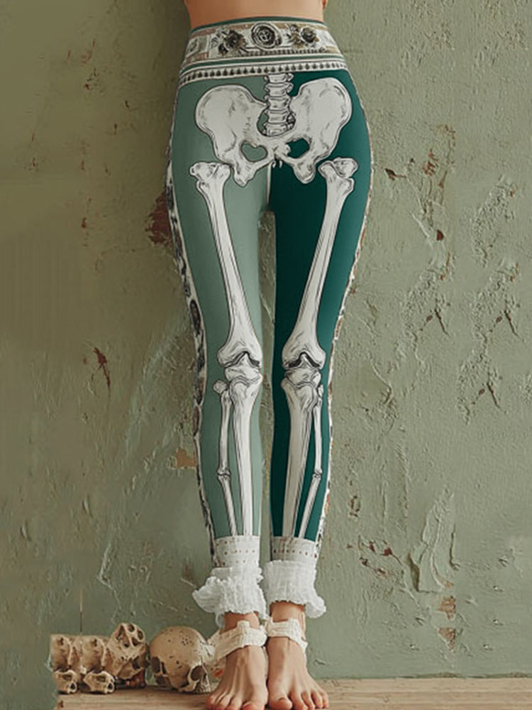 Women's Vintage Skeleton Art Cozy Leggings