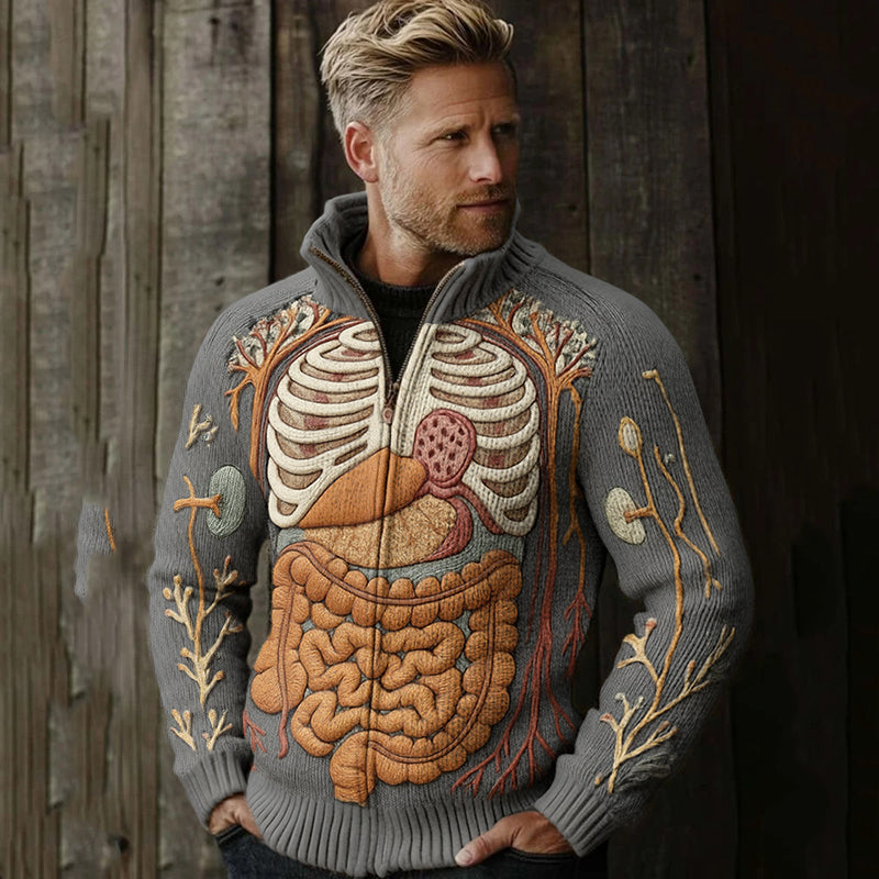 Classic Halloween Anatomy Art Chunky Knitted Zipped Up Sweater