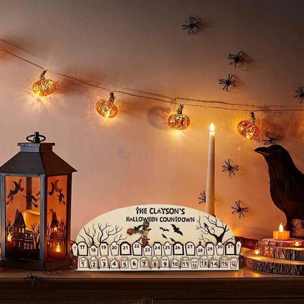 Wooden Halloween Advent Calendar with Countdown Mantel Decoration Reusable Holiday Decoration