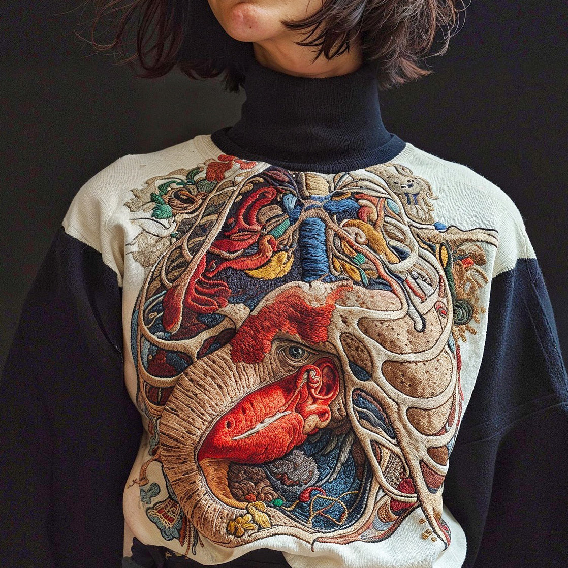 Classic Halloween Anatomy Art Chunky Knitted Turtleneck Sweater