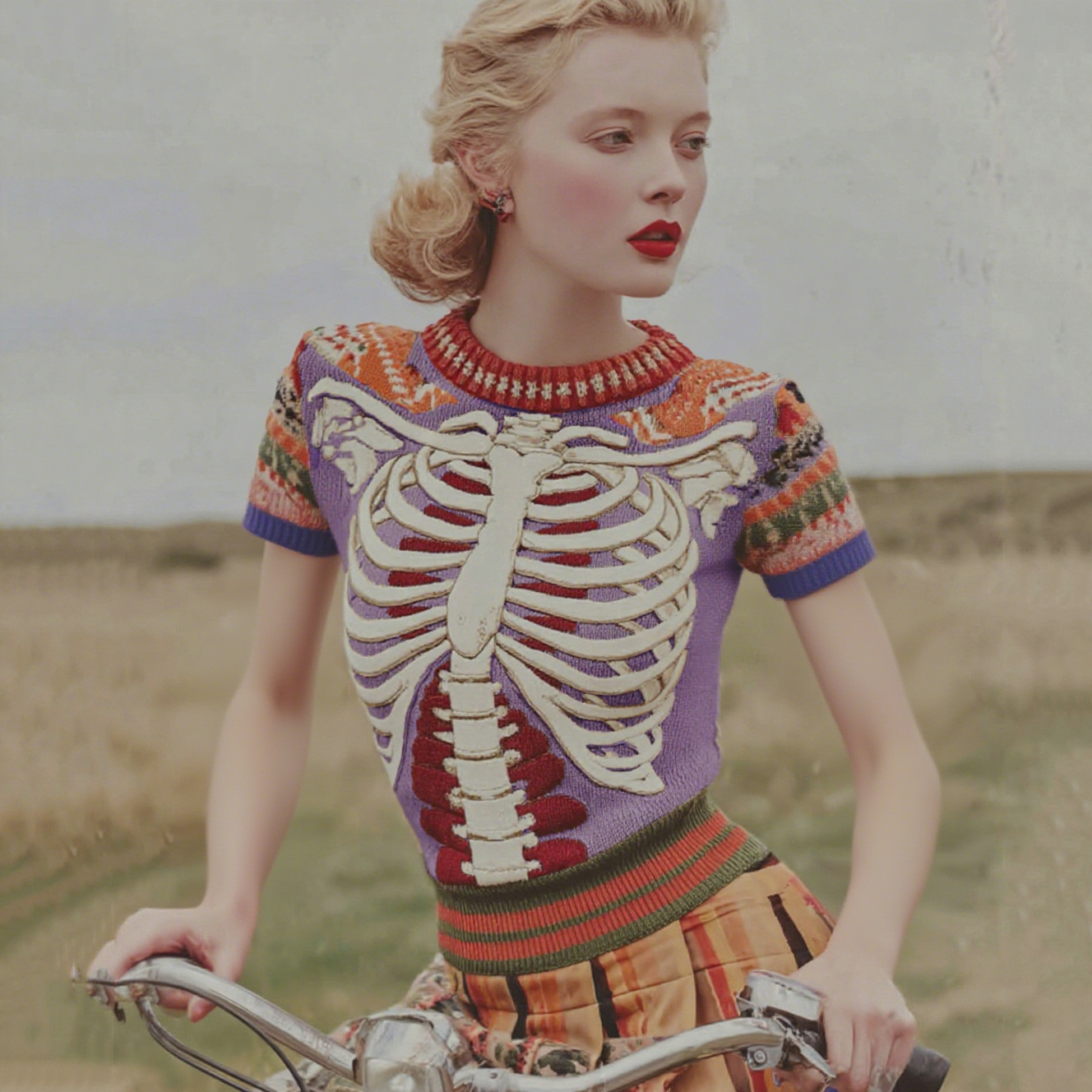 Vintage Halloween Anatomy Art Short Sleeve Chunky Knitted Sweater
