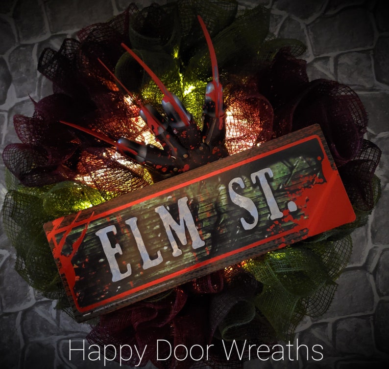 Freddy krueger wreath,Halloween wreath,horror movie decor,halloween wreath for front door,nightmare on elm street,Freddy wreath