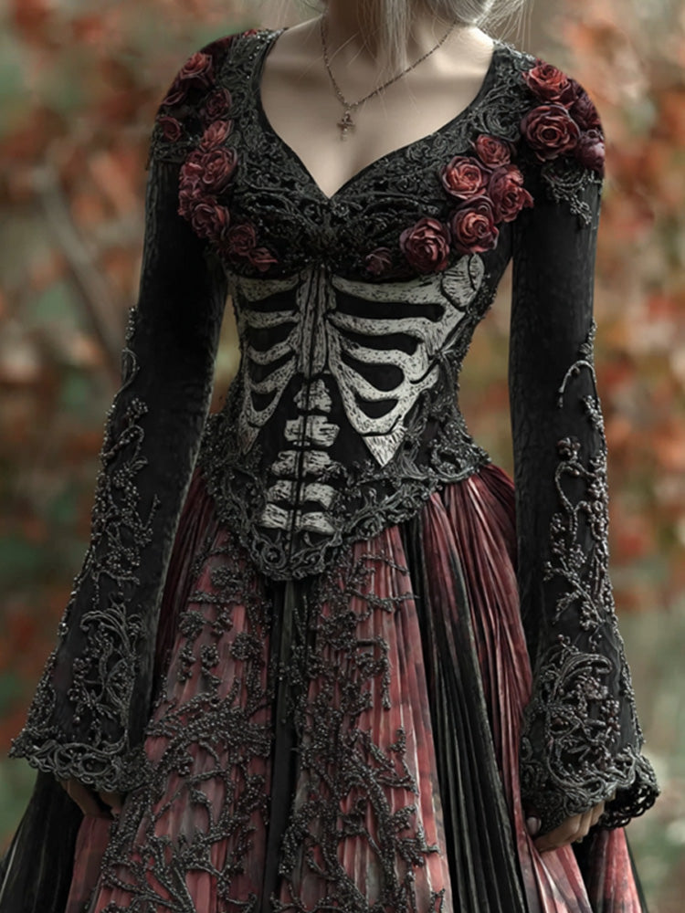 Women's Halloween Skull Rose Dress