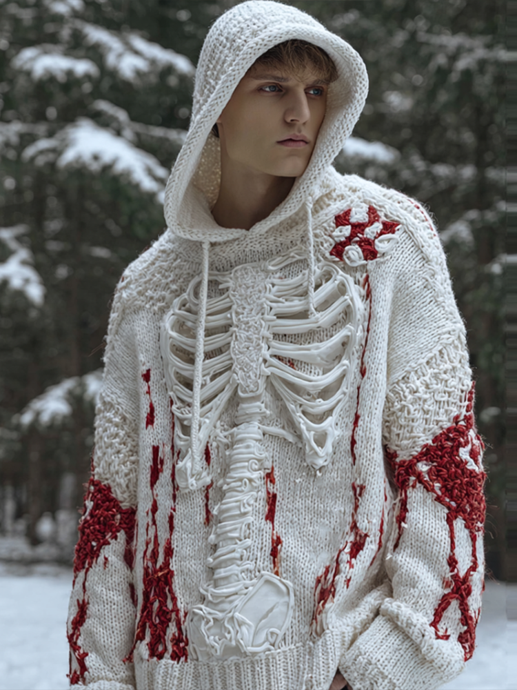 Halloween Human Anatomy Art Design Men's Hooded Knit Sweater