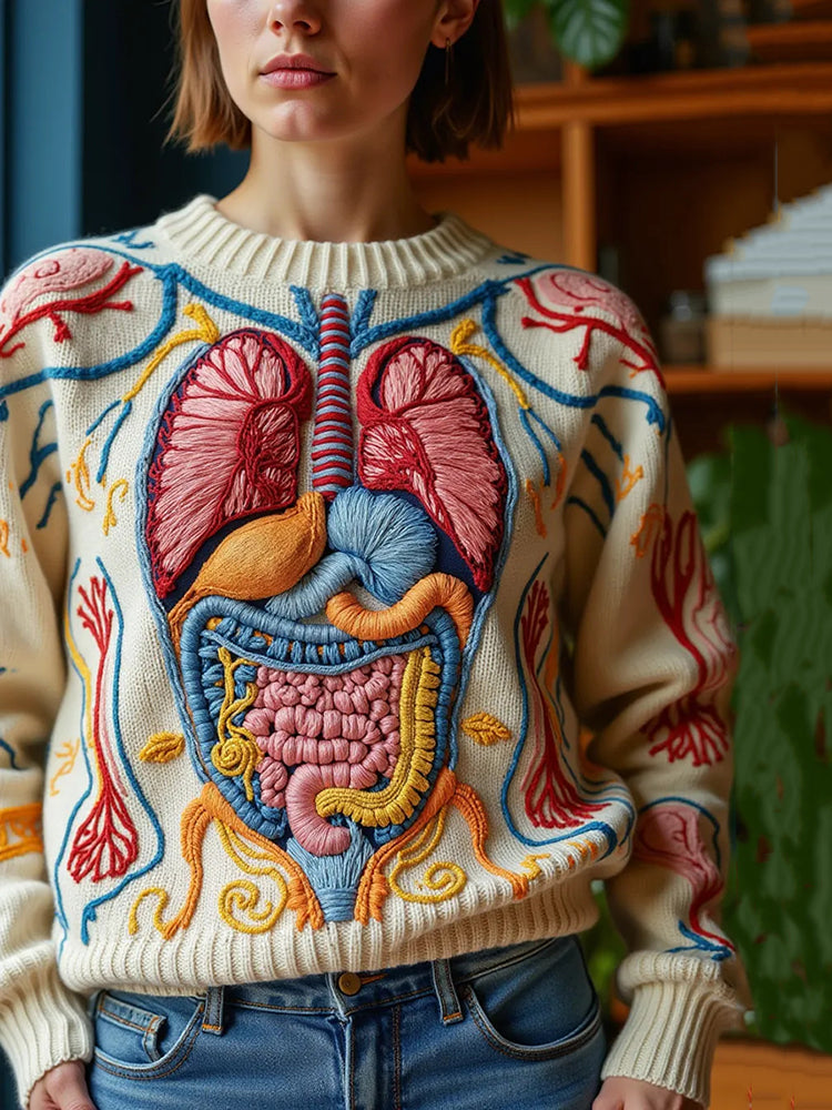 Vintage Halloween Anatomy Art Chunky Knitted Sweater