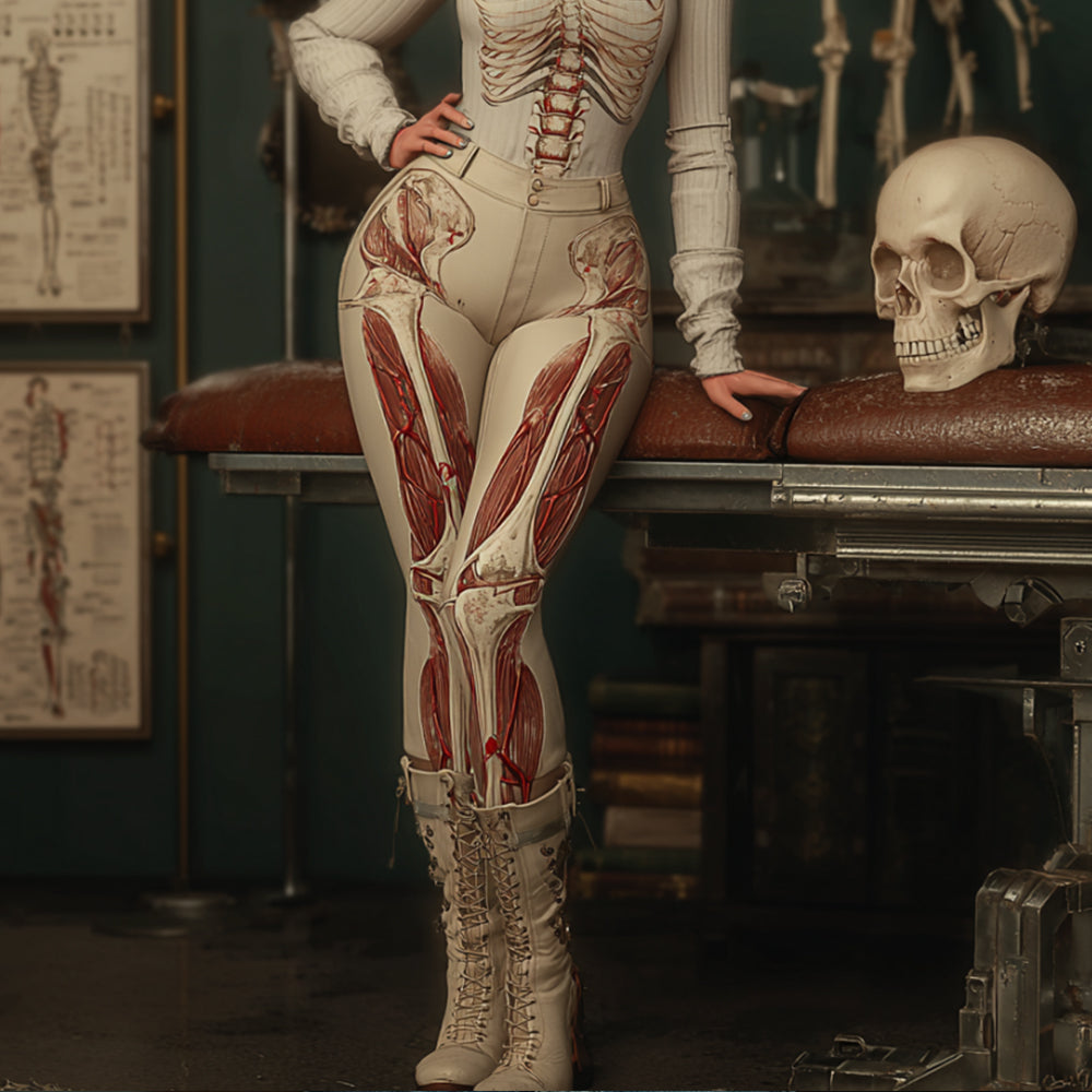 Women's Halloween Human Anatomy Art Realistic Retro Jeans