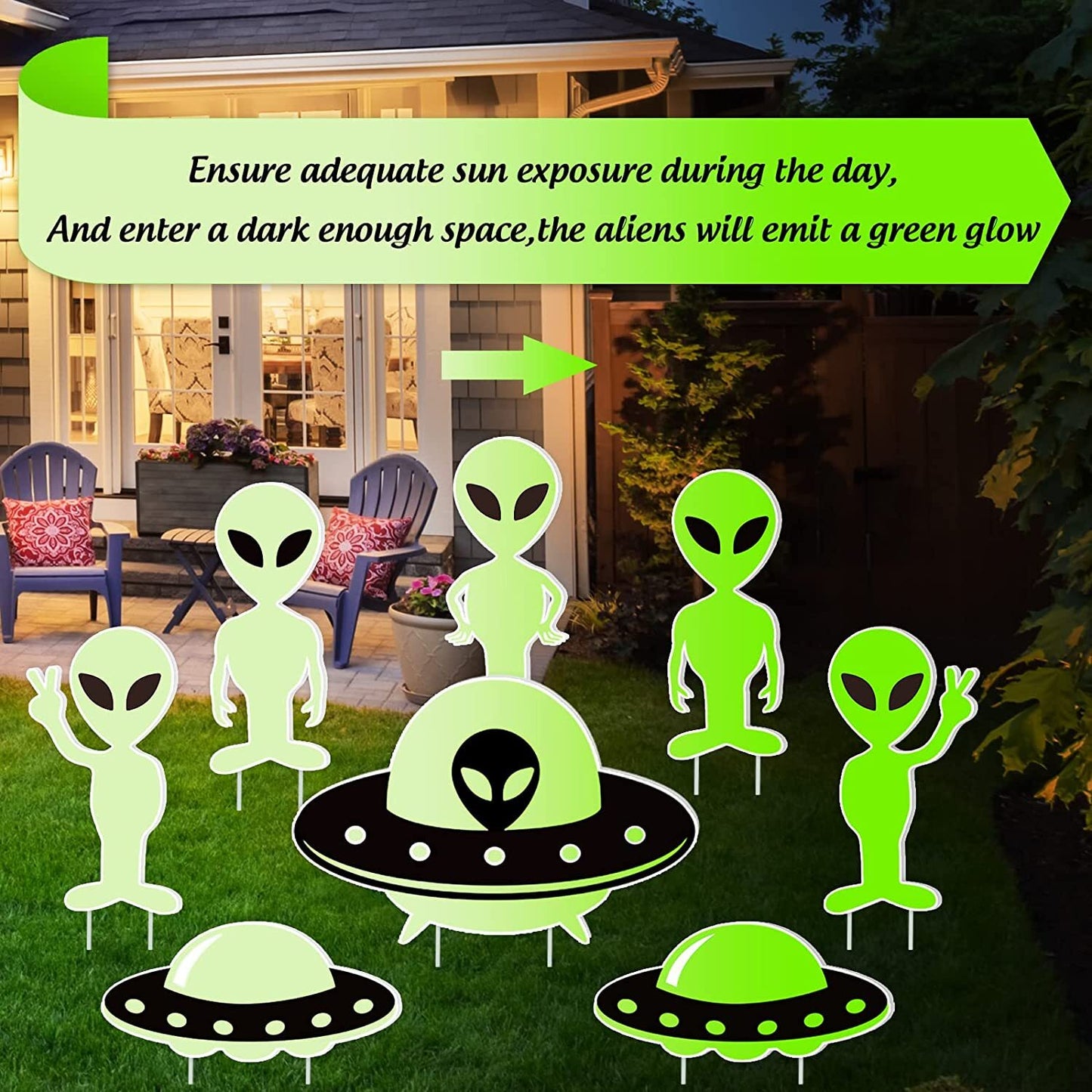 8Pcs Halloween Glow in the Dark Alien UFO Yard Sign