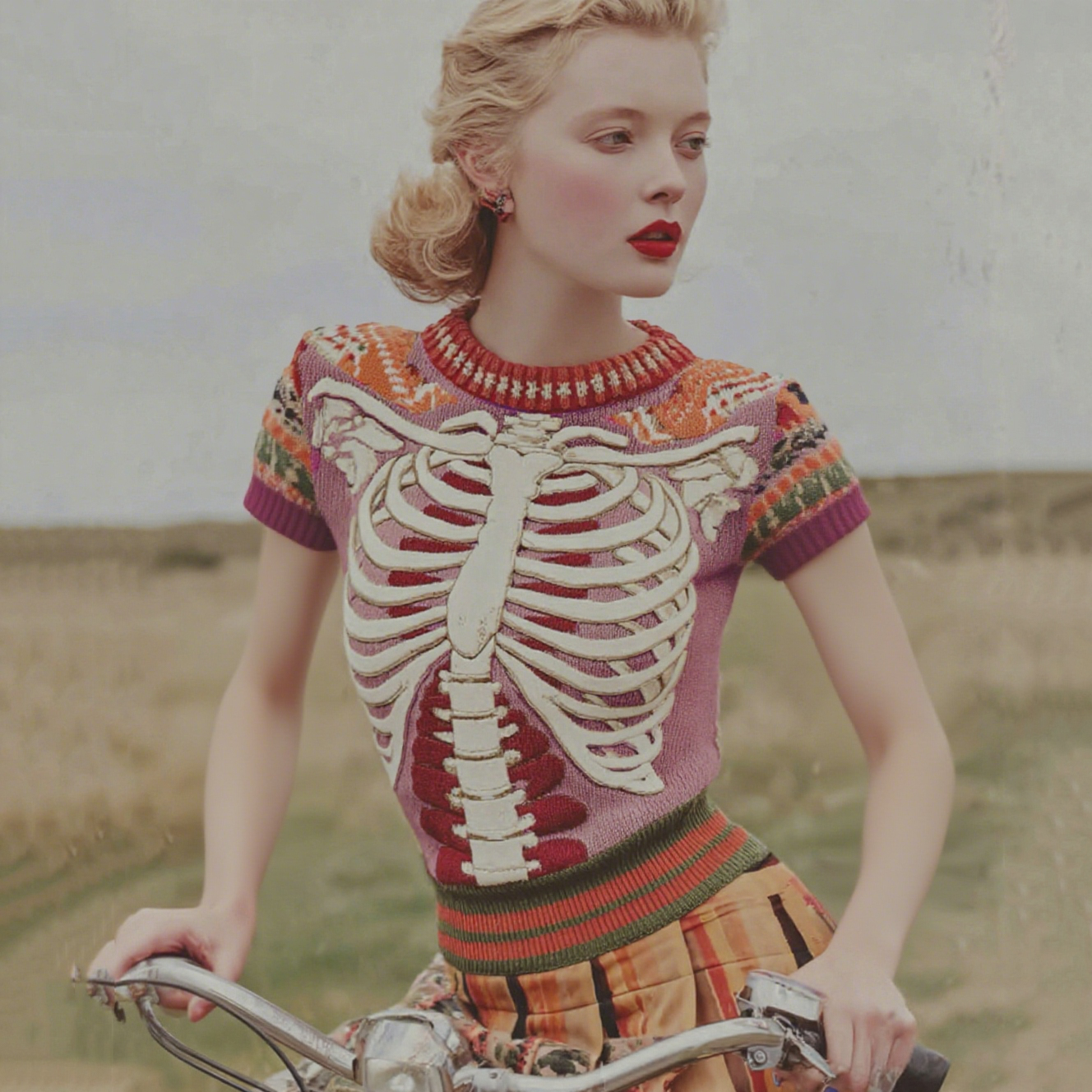 Vintage Halloween Anatomy Art Short Sleeve Chunky Knitted Sweater