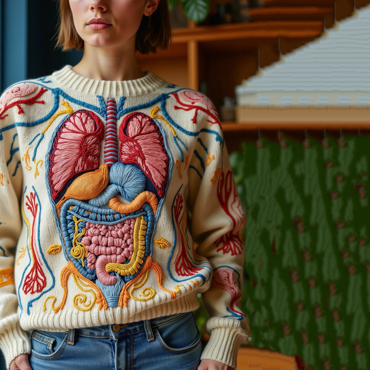Vintage Halloween Anatomy Art Chunky Knitted Sweater