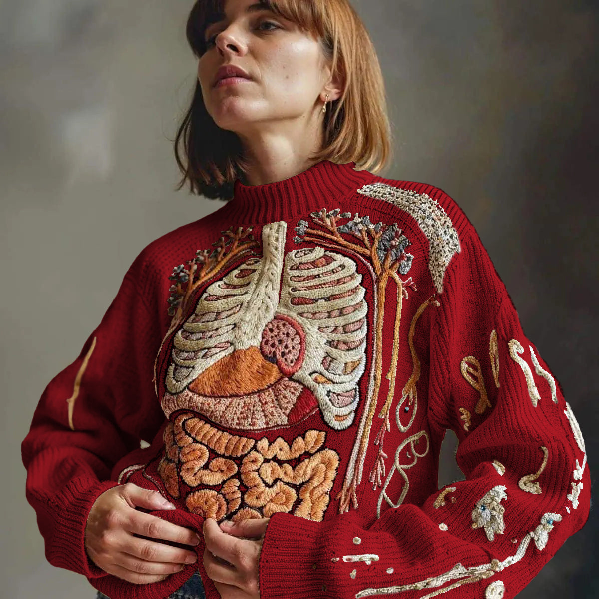 Classic Halloween Anatomy Art Chunky Knitted Sweater