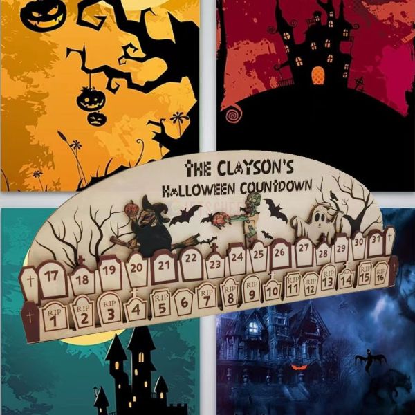 Wooden Halloween Advent Calendar with Countdown Mantel Decoration Reusable Holiday Decoration