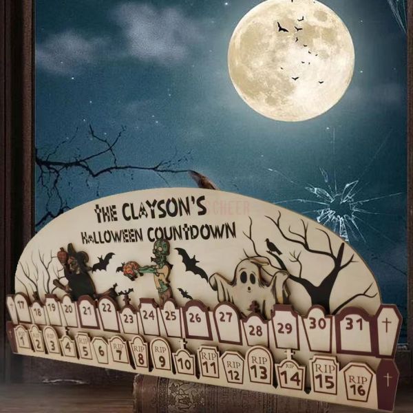 Wooden Halloween Advent Calendar with Countdown Mantel Decoration Reusable Holiday Decoration