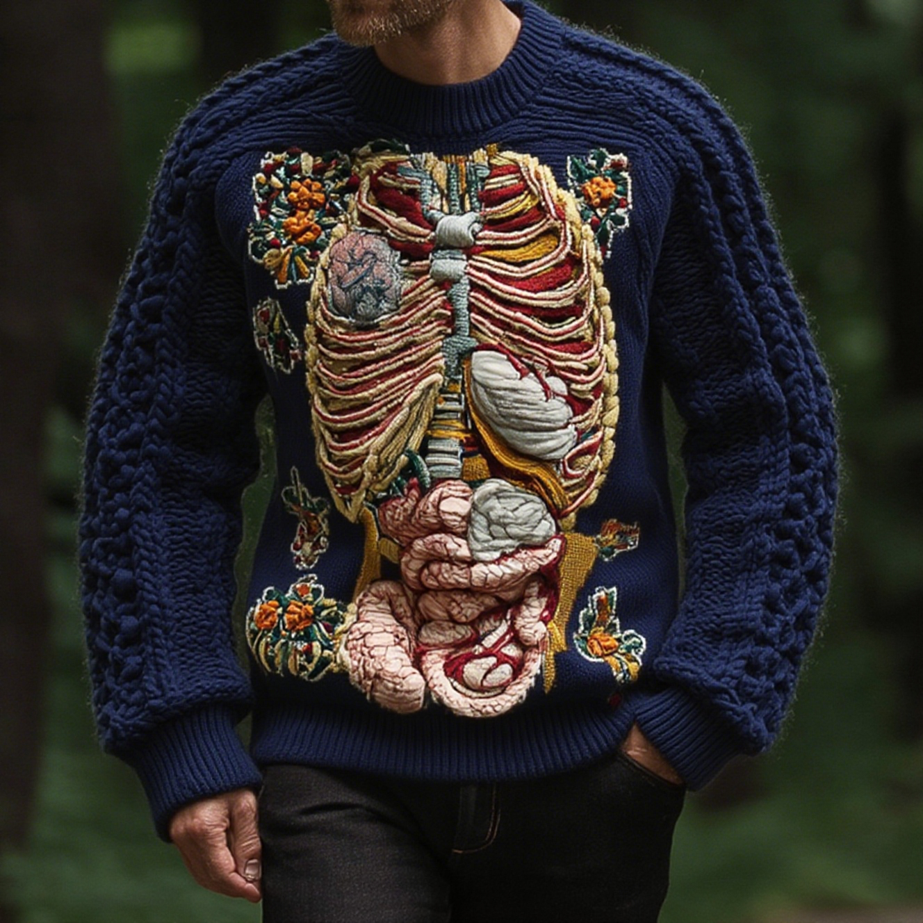 Retro Halloween Anatomy Art Chunky Knitted Sweater