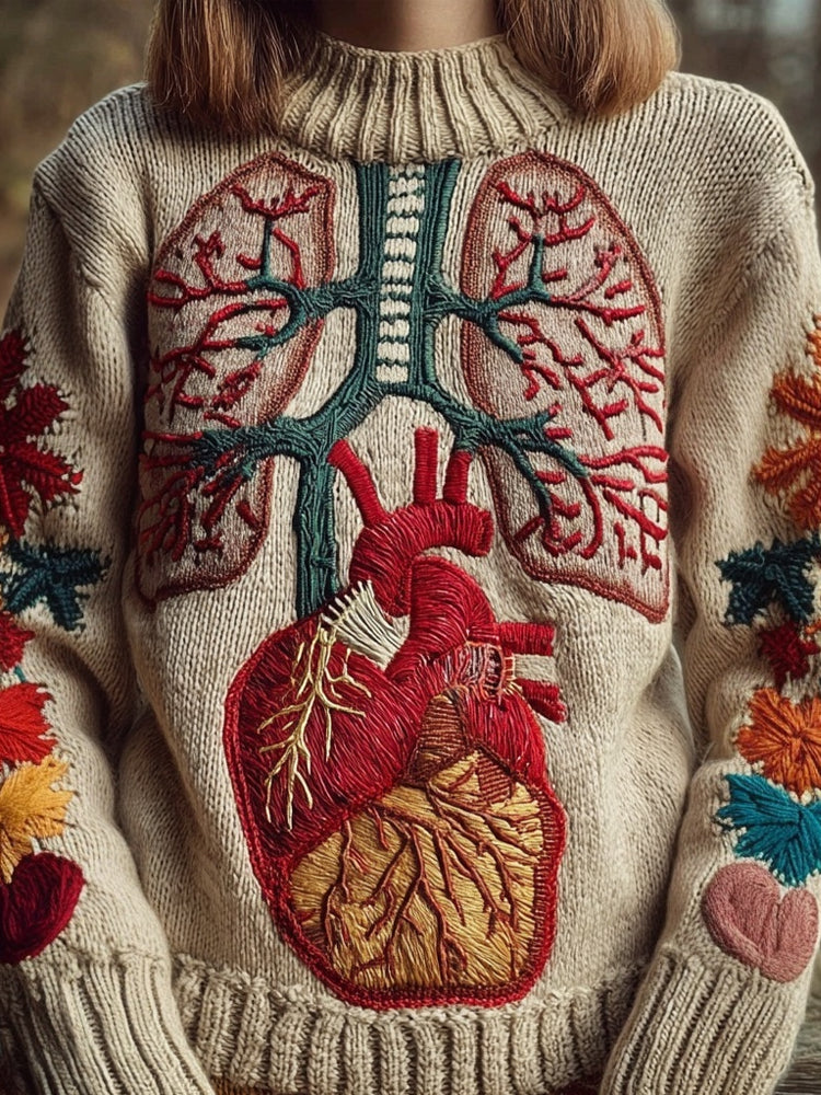 Vintage Halloween Anatomy Art Embroidered Cozy Sweater