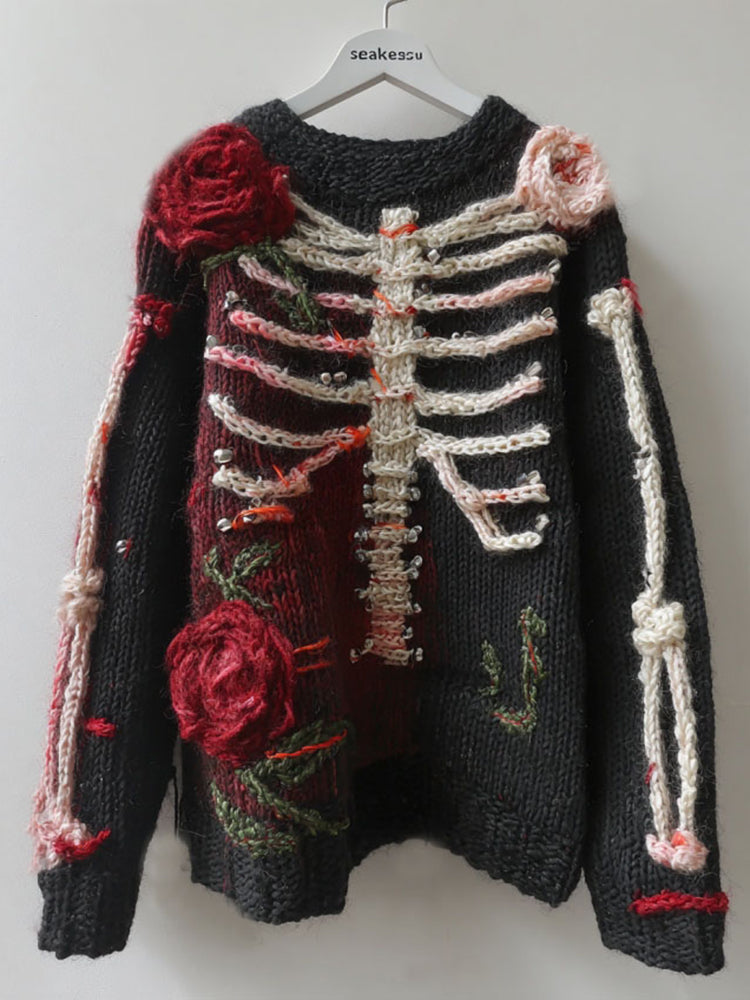 Women's Vintage Skull & Skeleton Gradient Art Cozy Sweater