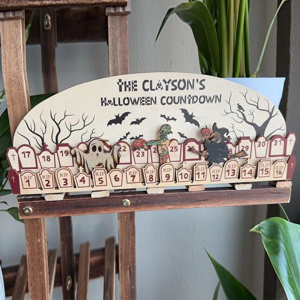 Wooden Halloween Advent Calendar with Countdown Mantel Decoration Reusable Holiday Decoration