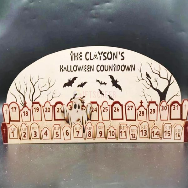Wooden Halloween Advent Calendar with Countdown Mantel Decoration Reusable Holiday Decoration