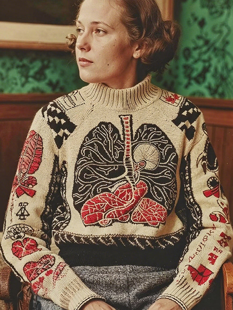 Vintage Halloween Human Anatomy Art Chunky Knitted Sweater