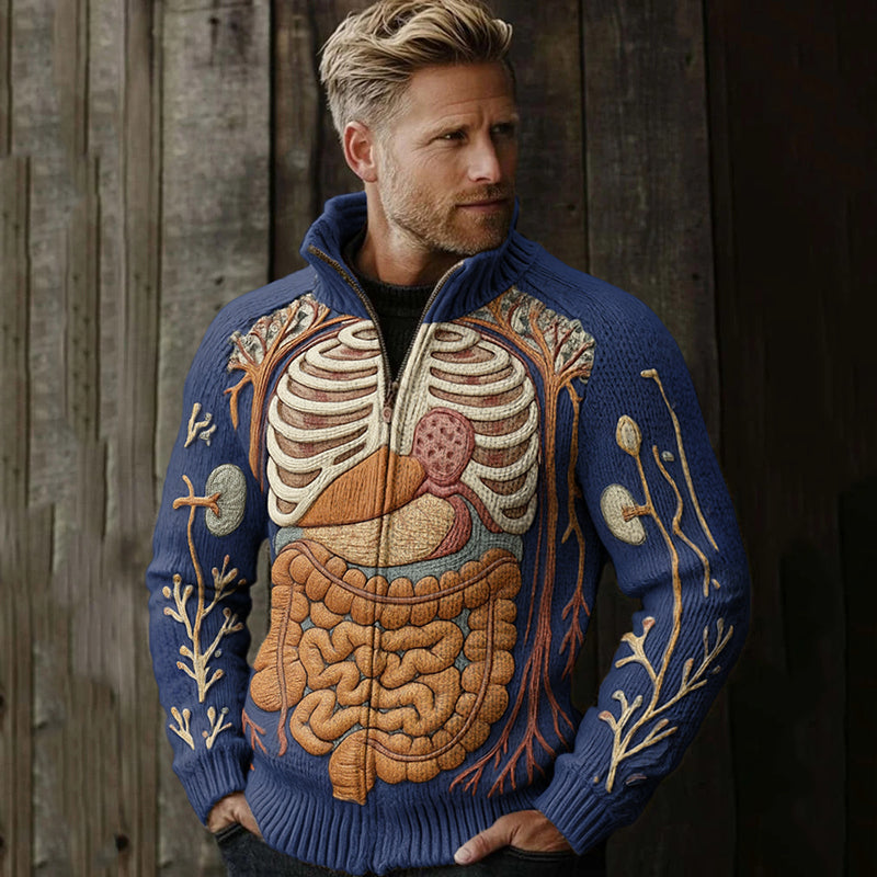 Classic Halloween Anatomy Art Chunky Knitted Zipped Up Sweater