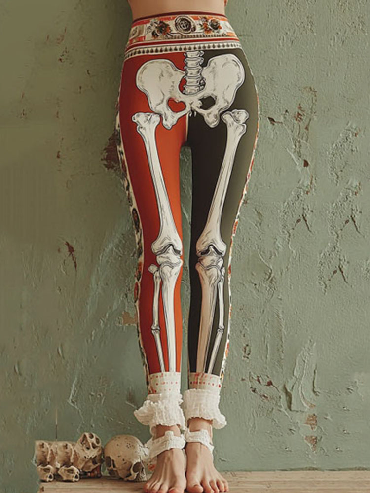 Women's Vintage Skeleton Art Cozy Leggings