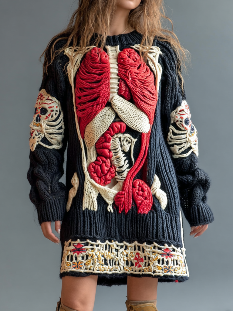 Classic Halloween Anatomy Art Chunky Knitted Sweater Dress