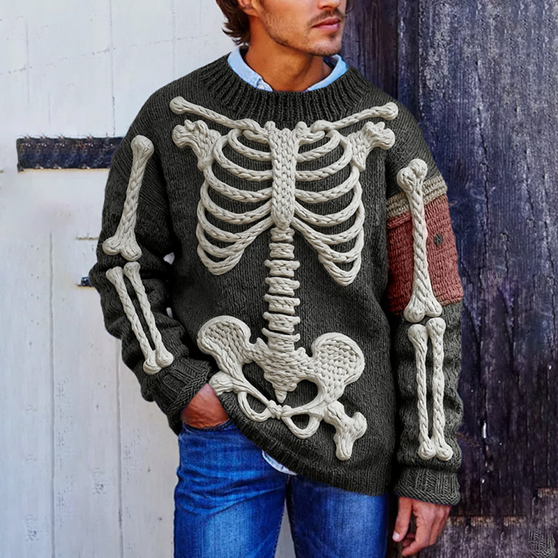Classic Halloween Skeleton Bones Art Chunky Knitted Sweater