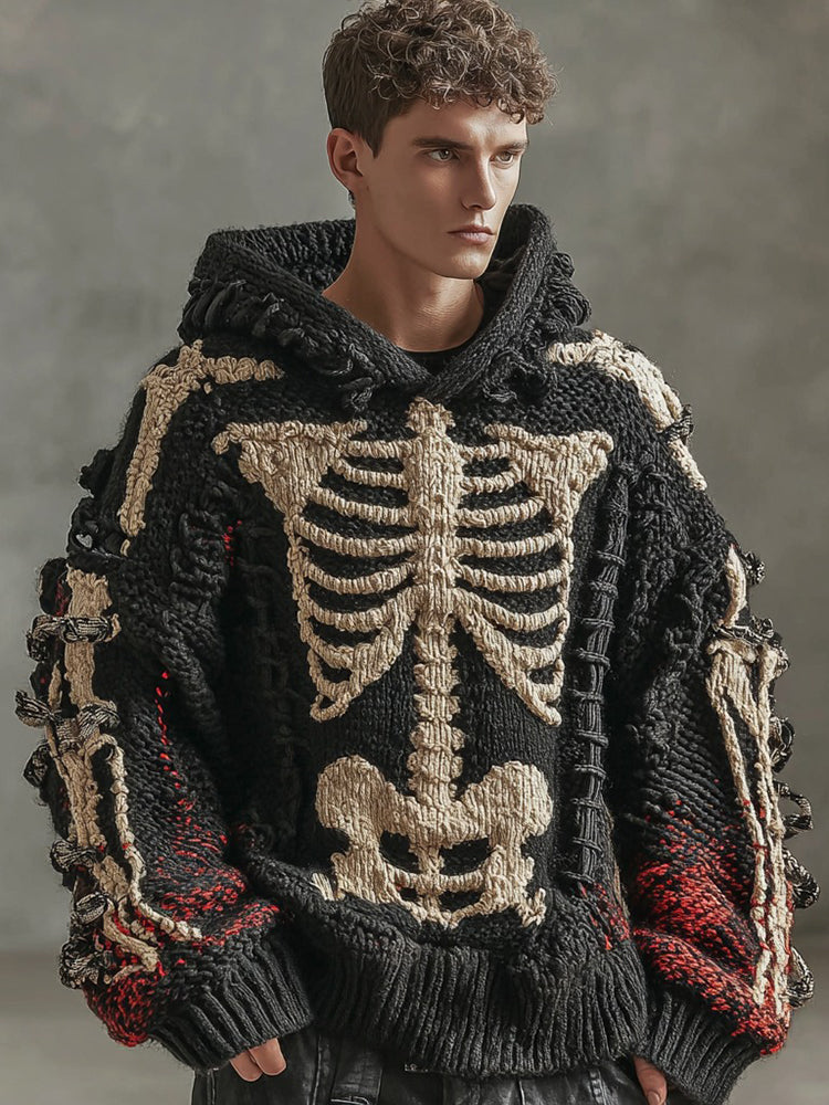 Halloween Skeleton Human Anatomy Inspired Gradient Jacquard Knit Hooded Sweater