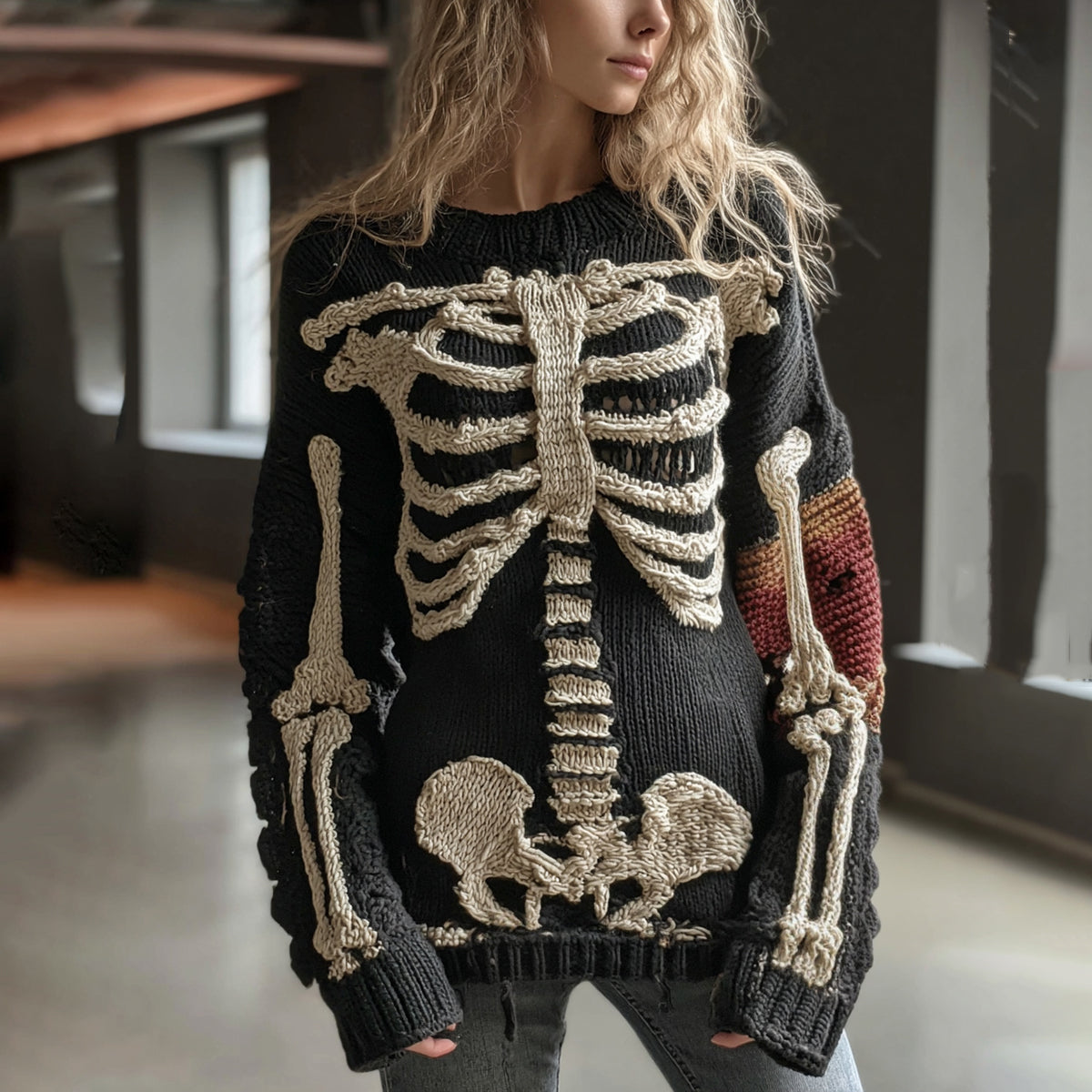 Vintage Halloween Anatomy Art Chunky Knitted Sweater