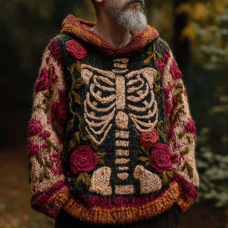 Men's Vintage Halloween Skull Embroidered Hoodie Sweater
