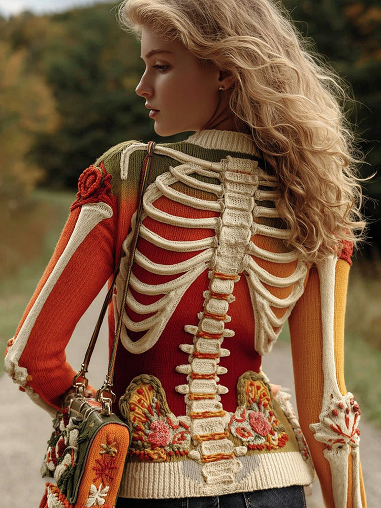 Vintage Halloween Anatomy In Gradient Art Chunky Knitted Sweater