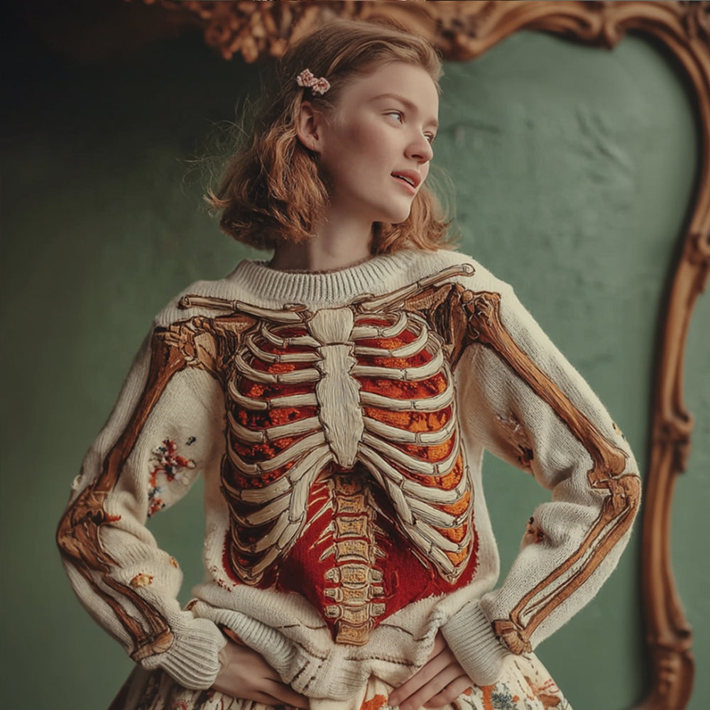 Women's Halloween Anatomy Art Coarse Needle Round Neck Sweater