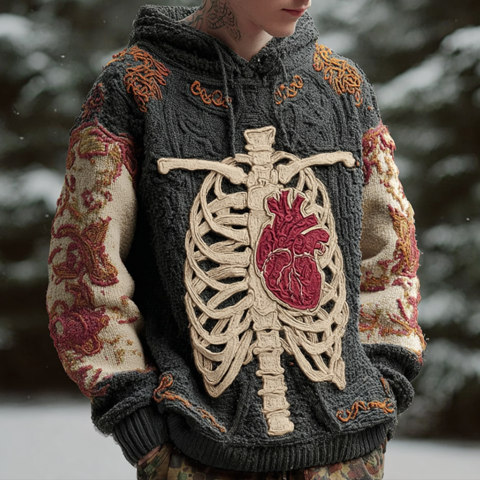 Halloween Skeleton Skull Design Men's Knit Hoodie