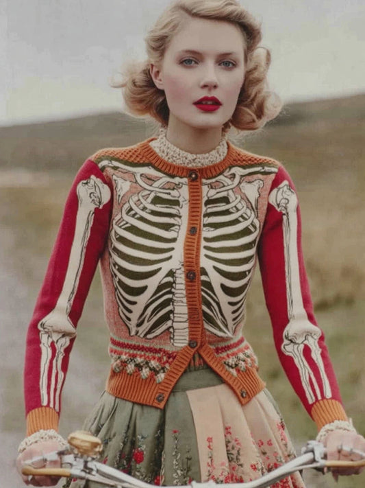 Vintage Halloween Anatomy Art Chunky Knitted Cardigan