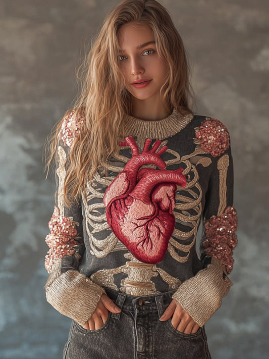 Female Anatomy Art And Flower Round Neck Sweater