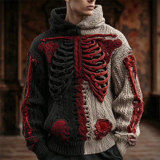 Halloween Anatomical Skeleton Art Men's Knit Hooded Sweater