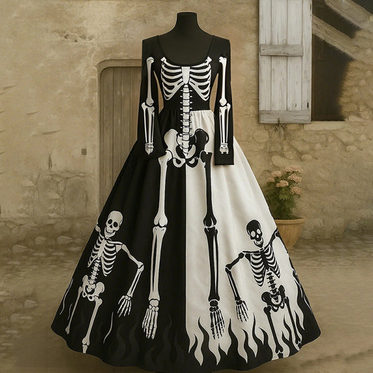 Women's Halloween Retro Anatomy Art Long Dress