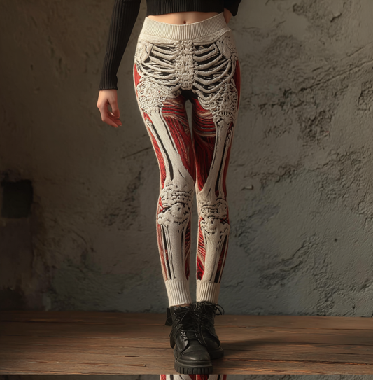 Halloween Imitation Human Skeleton And Muscle Women's Tight Knit Wool Leggings