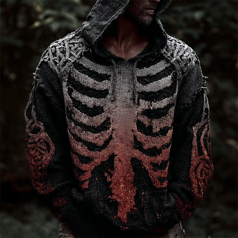 Men's Bloody Skeleton Gradient Celtic Cozy Knit Hooded Sweater