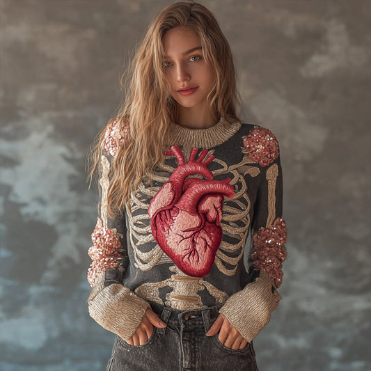 Female Anatomy Art And Flower Round Neck Sweater