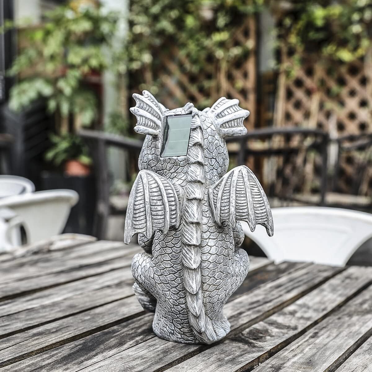 Garden Dragon Statues - Adorable Baby Resin Dragon Holding Magic Orb with Solar LED Lights