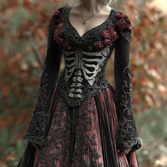 Women's Halloween Skull Rose Dress