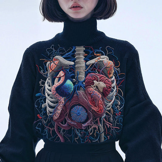 Vintage Halloween Anatomy Art Chunky Knitted Turtleneck Sweater