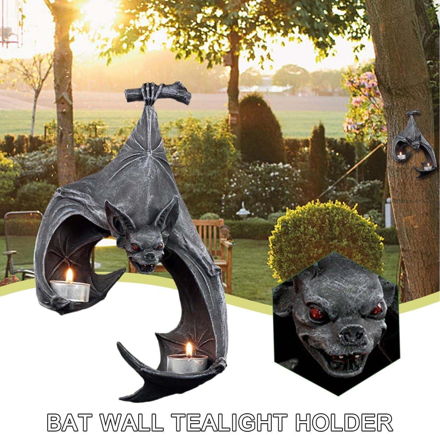 Bat Wall Tealight Candle Holder Hanging Sculpture