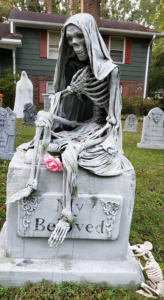 ☠️ Halloween Decoration☠️Robed Skeleton Tombstone