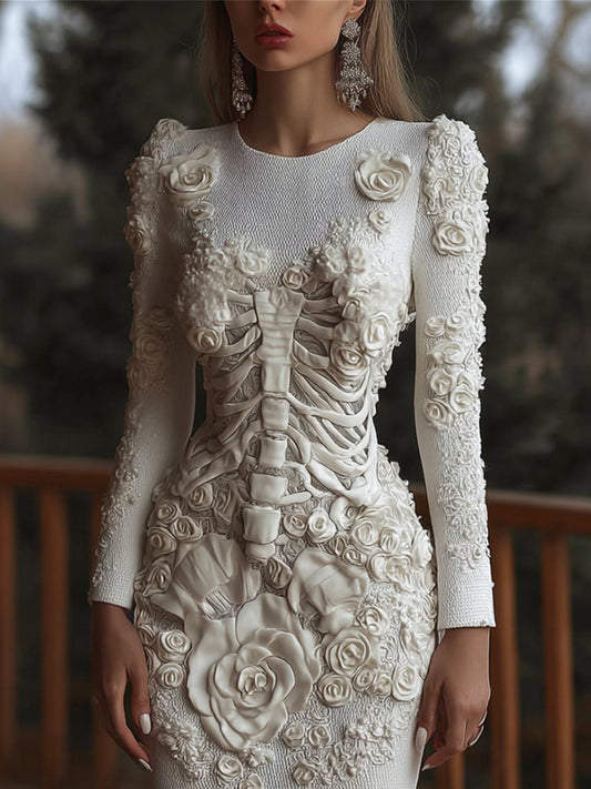 Bohemian Western Style Floral Green Leaf Vintage Embroidery V-neck Short Sleeve Long Dress