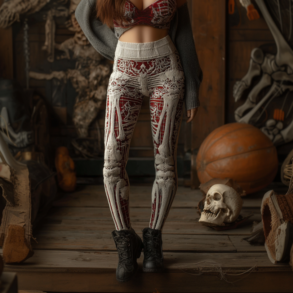 Halloween Imitation Human Skeleton And Muscle Women's Tight Knit Wool Leggings
